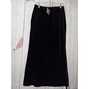 Islander Womens Black Velvet Maxi Skirt Side Slit Stretch Size Medium NWT